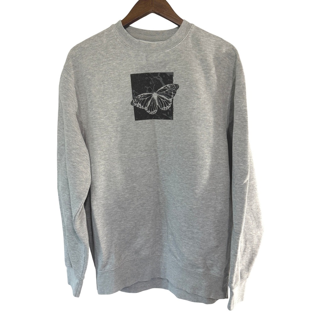 Glo Gods Love Overcomes Grey Butterfly New Creation Sweatshirt Large Christian
